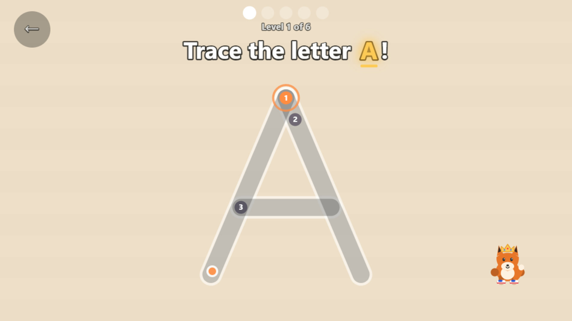 Tracing the letter A along a guided path